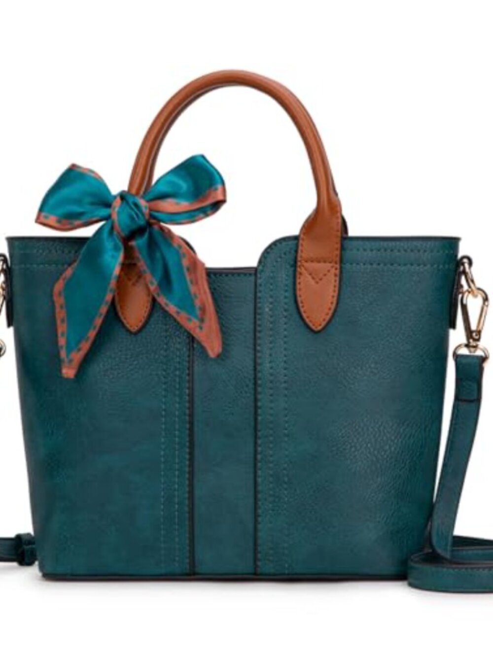 Vegan Leather Satchel Crossbody Purse Detachable Strap Small Tote